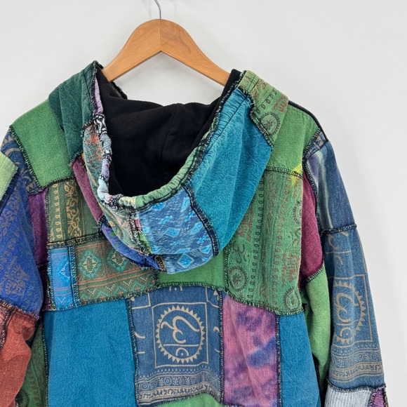 Parava Clothing Patchwork Fleece Lined Zip Up Hoodie Boho Artwear Oversized M/L - Picture 6 of 13